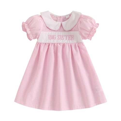 Aopwsrlyi Big Sister Little Sister Matching Outfit Toddler Baby Girl Summer Dress Short Puff Sleeves Smocked Romper Bodysuit