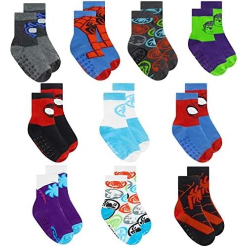 Marvel Spiderman Grip Socks, 10 Pack, Toddler Boys, Ankle Length, Multicolor, Small