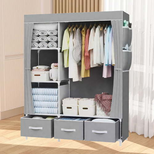 HioHa Portable Closet Organizer, 4-Shelf Transformable Clothes Rack, Nonwoven Fabric Storage for Bedroom