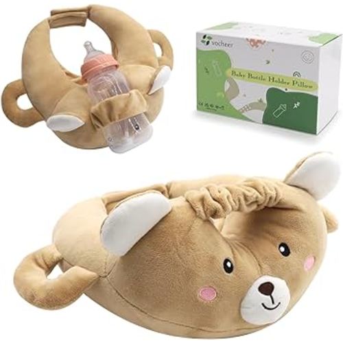 vocheer Baby Bottle Holder Hands Free, Portable Support Pillow for Newborns, Baby Selffeeding Pad, Bottle Support Cushion, Bear