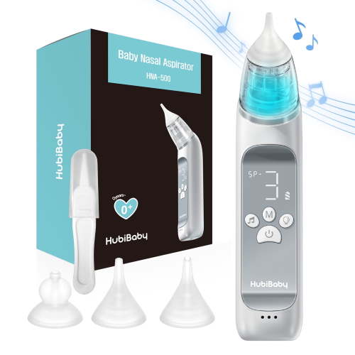HubiBaby Large Flow Electric Nasal Aspirator for Baby, Nose Sucker, Booger Sucker, Nose Cleaner for Infant to Toddlers with 3 Silicone Tips, 3 Suction Levels, Music