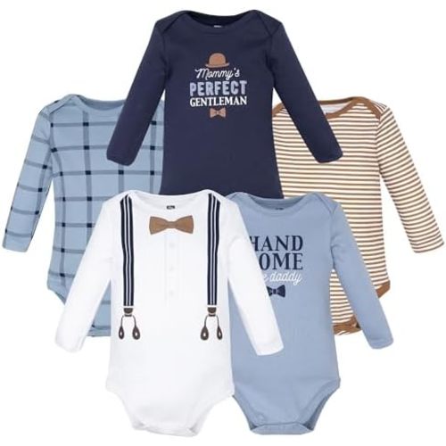 Hudson Baby Infant Boys Cotton Long-Sleeve Bodysuits 5-Pack, Handsome Like Daddy, Newborn