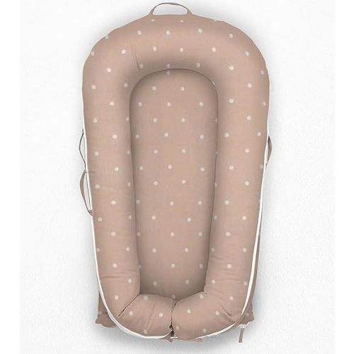 Newborn Lounger Cover for DockATot Deluxe | 100% Cotton Baby Lounger Extra Cover Hypoallergenic Infant Baby Nest Replacement Cover for DockATot Deluxe+ (Cover Only) Beige dots (Deluxe+)