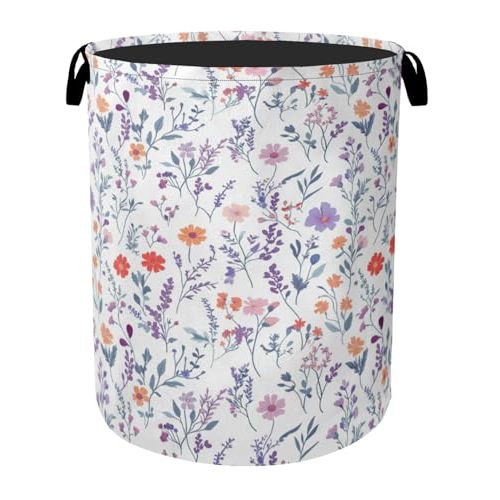 Spring Wildflowers Laundry Basket with Handles - Extra Large Foldable Hamper for Bathroom/Laundry/Bedroom/Dorm, Washable Fabric Storage Bin