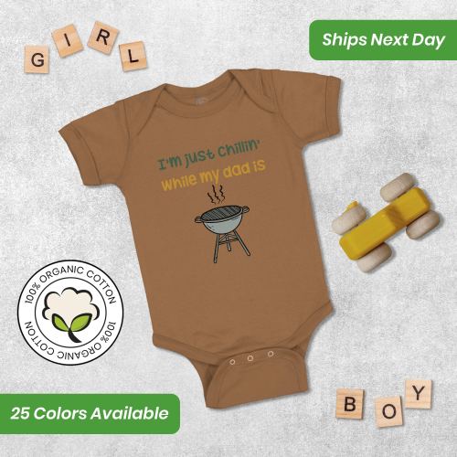 Baby Bodysuit Funny Baby Shower Favors I'M Just Chillin While My Dad Grilling Bbq Grill Master Dad