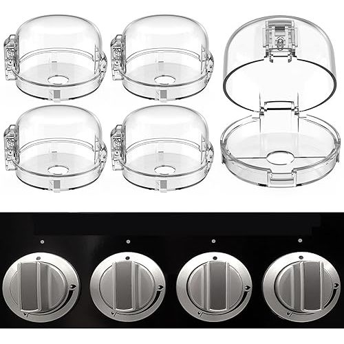 Stove Knob Safety Covers, for Knob Diameter Less Than 2.4", Press Gas Stove Knob Locks, Unlock with Two-Finger, Oven Knob Covers for Child Safety, Clear, Pack of 5