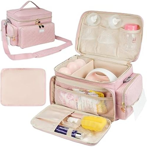Breast Pump Bag Compatible with Spectra S1 and S2, Breast Pumping Travel Storage Bag with Waterproof Mat for Pumping Essentials and Accessories, Pink