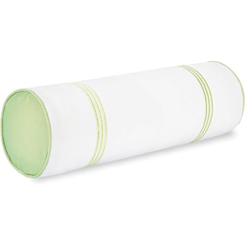 Hofdeco Premium Grandmillennial Coastal Hampton Patio Indoor Outdoor Bolster Pillow Cover Only, 6"x20" Water Repellent for Backyard, Couch, Poolside, Grass Green Embroidered Stripes