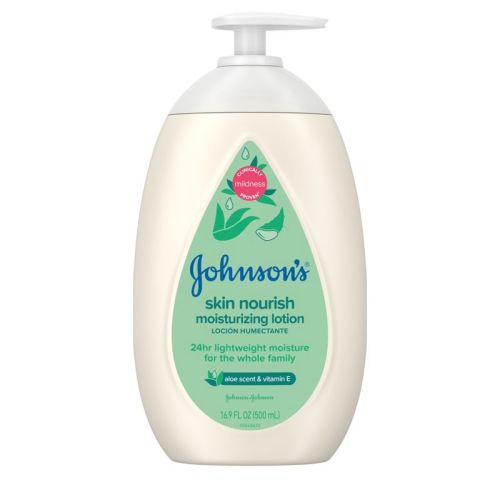 Johnson's Skin Nourish Moisturizing Baby Body Lotion, Aloe Scent & Vitamin E, Gentle & Lightweight -16.9 fl oz