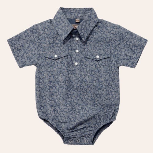 Rafter C Infant Boys' Blue Paisley Print Pearl Snap Western Onesie | Cavender's