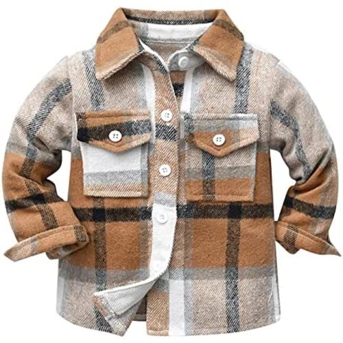 Baby Boy Clothes Cotton Long Sleeve Plaid Jacket Toddler Neutral Pocketed Shirt Lapel Casual Cardigan Fall Coats
