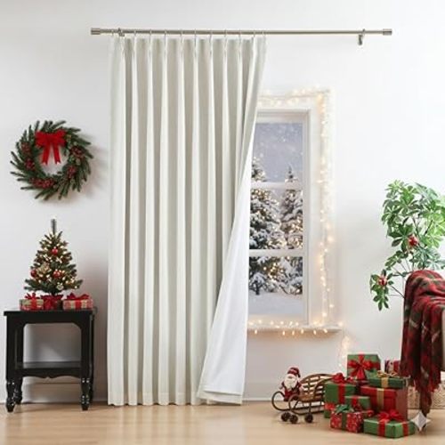 WEST LAKE 90 Inches Natural Full Blackout Curtains with Liner,French Bailey Pinch Pleated Curtain for Bedroom Living Room Patio,Linen Blended Window Treatment with Back Tab for Track,60"Wx90"L,1 Panel