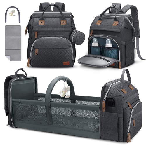 DERSTUEWE Baby Diaper Bag Backpack with Changing Station, Multifunctional Waterproof Portable Baby Bag for Travel, Dark Grey