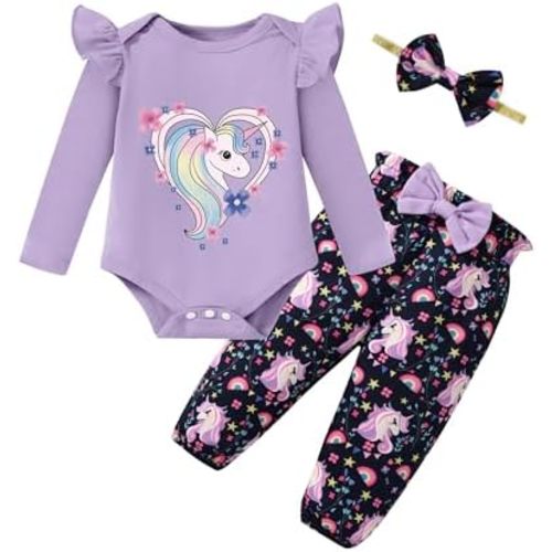 Baby Girl Clothes Newborn Infant Cotton Ruffle Romper+ Floral Pants + Headband Sets Fall Winter Outfits