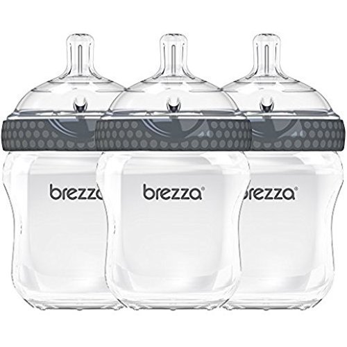 Baby Brezza Two Piece Natural Baby Bottle with Lid - Ergonomic, Wide Neck Design Makes it The Easiest to Clean - Modern Look - Anti-Colic - BPA Free Plastic - Grey - 9 Ounce - 3 Bottles - 9 Ounce, 3 Pack
