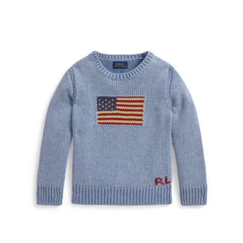 Long-Sleeve Combed Cotton Flag Crewneck Sweater | Over The Moon