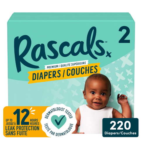 Rascals Premium Absorbent Baby Diapers, Size 2, Carton, 220 Count - Walmart.ca