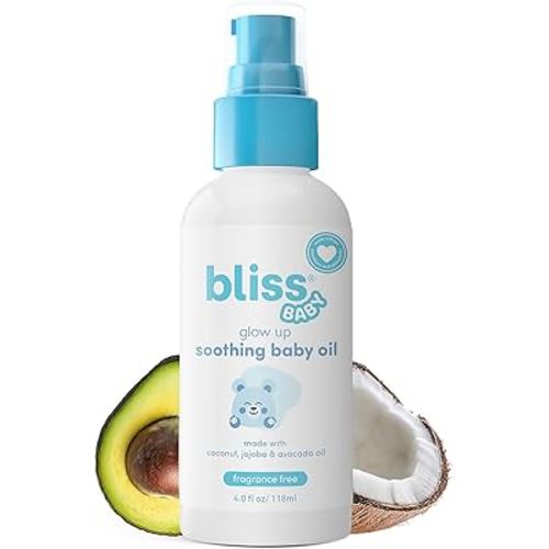 Bliss Baby Oil, All Natural, Premium & Unscented, Vegan - Made with Organic Avocado Oil, Coconut Oil, Dermatologist Tested, Soothing & Hydrating Baby Massage Oil, Travel Size 4 fl. Oz.