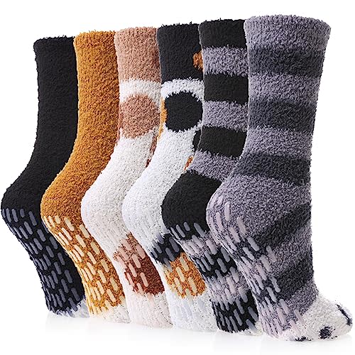 FNOVCO Non Slip Socks for Women Winter Warm Cozy Fuzzy Slipper Socks Soft Fluffy Hospital Socks with Grips