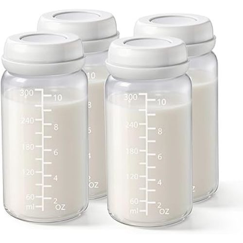 4PCS Breastmilk Storage Bottle for Momcozy 22oz Breast Milk Cooler, Wide Neck Breastmilk Collection Compatible with Spectra S1/S2/9 Plus/SG/Motif Luna, Certain Philips Avent Nipples, 10oz/300ml