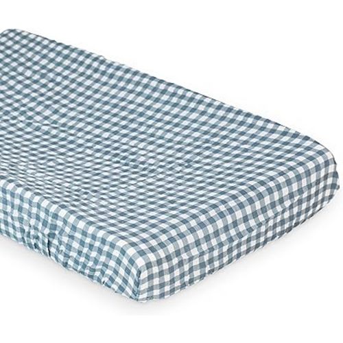 lulujo Baby Changing Pad Cover 100% Cotton Muslin Fitted Standard Size, 32 x 16 Inches, Navy Gingham
