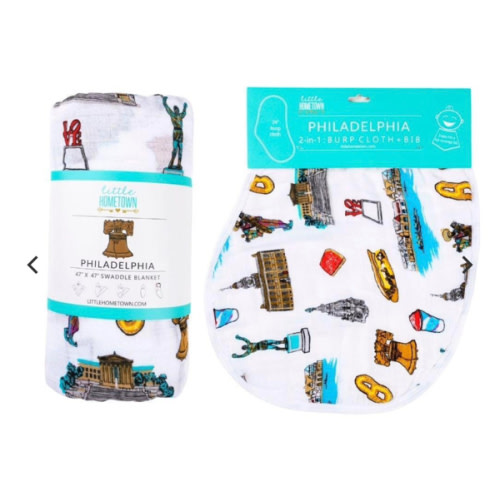 Gift Set: Baby Muslin Swaddle Blanket & Burp Cloth/Bib Combo – Little Hometown