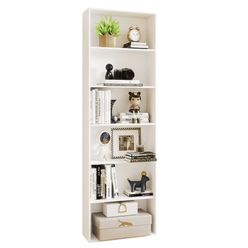 BREEZEHEAT Bookshelves Floor Standing 6 Tier 70in Tall 21.85in wide for Home Office, White