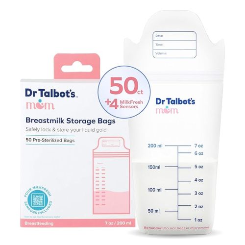 Dr. Talbot's Mom Temperature Tracking Breastmilk Storage Bags with 4 MilkFresh Sensors - 50 Count - Perfect for Moms On The Go