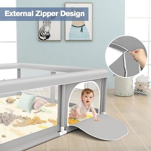 Baby Playpen with Mat, 50 x 50 inch, PlayPen for Babies and Toddlers, Play Yards Indoor & Outdoor, Sturdy Safety Play Pen with Soft Breathable Mesh, Baby Fence