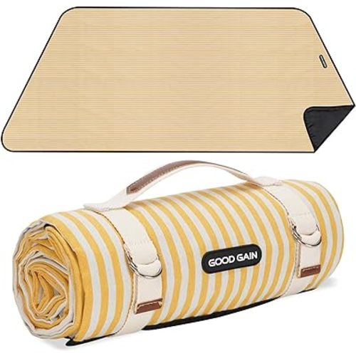 Picnic Outdoor Blankets Waterproof Extra Large - Beach Mat Sand Free Foldable with Carry Strap | Portable Camping Blanket | Park Blanket for Grass Park, Hiking, Travel, Concerts, Indoor (Yellow)