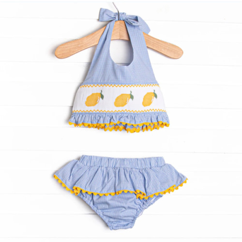 Lakeside Lemonade Smocked Bikini, Blue – Stitchy Fish