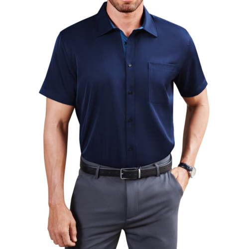 Alimens & Gentle Stretch Short Sleeve Dress Shirt Solid Business Shirts for Men