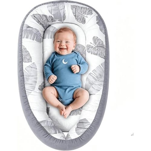 Baby Lounger, Baby Lounger Pillow for Newborn 0-24 Months, Premium Soft & Breathable Infant Lounger, Pure Cotton Baby Nest for Boys & Girls, Portable Newborn Lounger for Travel and Home.