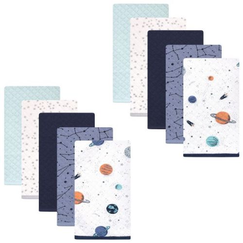 Hudson Baby Infant Boy Quilted Burp Cloths, Space, One Size
