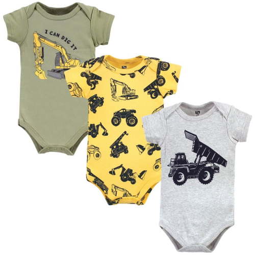 Hudson Baby Infant Boys Cotton Bodysuits, Construction Trucks, 9-12 Months