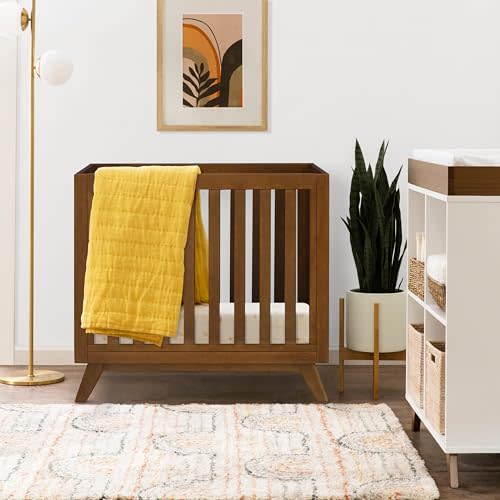 Davinci Otto 3-in-1 Convertible Mini Crib with 4" Mattress in Walnut, Greenguard Gold Certified