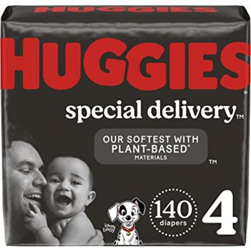 Hypoallergenic Baby Diapers Size 4 (22-37 lbs), Huggies Special Delivery, Fragrance Free, Safe for Sensitive Skin, 140 Ct