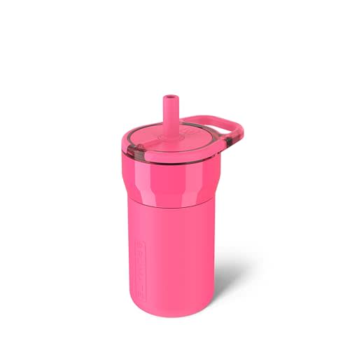 BrMate Leap 12oz 100% Leakproof Kids Tumbler with Handle and Silicone Soft Straw | Drop Resistant Silicone Sleeve | For Kids 4+ | Insulated Stainless Steel | Cup Holder Friendly | 12oz (Neon Pink)
