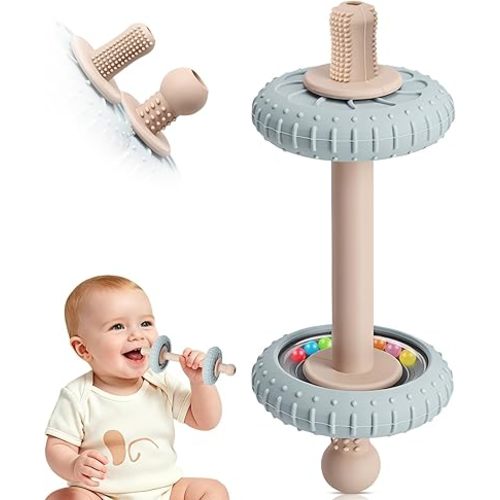 Baby Teething Rattles Toys 3-6 Months, Silicone Baby Teether Toys for Teething Relief, Teething Straws for Babies 6-12 Months, Infant Chew Sticks Toys, Gift for Newborn Boys Girls, BPA Free