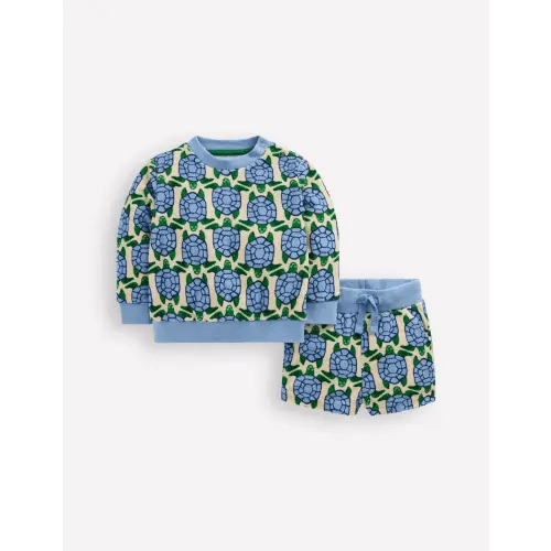 Printed Towelling Play Set - Blue Geo Turtles | Boden USA