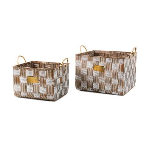 MacKenzie-Childs | Mocha Textured Check Baskets, Set of 2