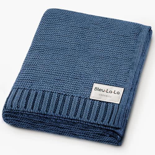 100% Organic Cotton Heritage Knit Textured Baby Quilt Blanket for Boys - Signature Heritage Knit, Soft Breathable Newborn Baby Blanket (Heritage - Denim Blue)