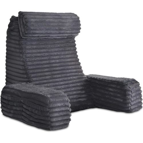 22" XL Back Pillow for Bed Sitting Up with Armrests & Big Pockets