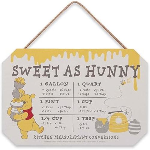 Disney Winnie the Pooh Sweet as Hunny Kitchen Hanging Wood Measuring Sign - Cute Pooh Kitchen Conversion Chart for Home