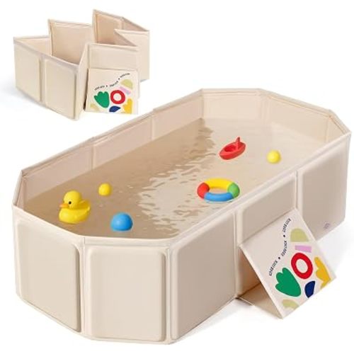 Orzbow Collapsible Baby Bathtub with Side Drain Plug for Travel, White