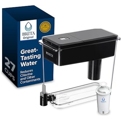 Brita Extra-Large 27-Cup Water Filter Dispenser with Standard Filter, WQA NSF/ANSI Certified, Removes Chlorine Taste & Odor, Reduces Zinc Copper & Mercury, BPA-Free, 1 Filter Included, Lasts 2 Months