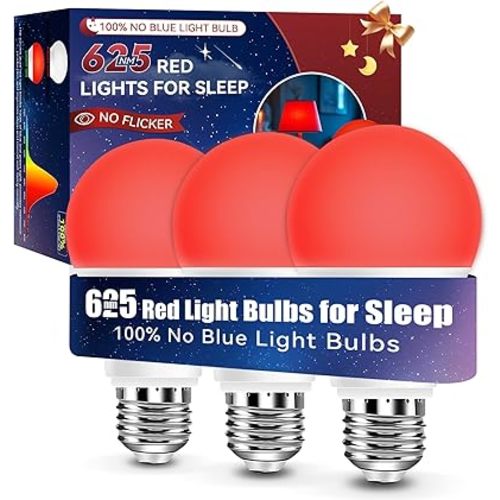 Neporal Red Light Bulbs for Sleep 9W, 100% Blue Light Blocking Red Night Light, 625nm Sleep Light for Melatonin Promoting, A19 60W Equivalent Dim Light Bulbs for Bedroom, Baby Nursery,3 Pack