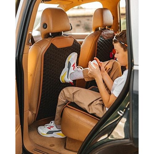 Owleys Premium Leather Car Seat Protector for Back Seat - Back Seat Cover for Kids - Car Kick Mat - Back of Seat Protector for Kids Feet Car Seat Back Protector - 1 Pc Hexy