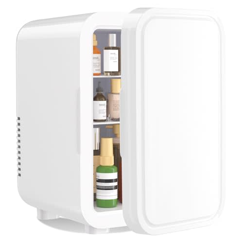 YASHE Mini Fridge, 6 Liter/8 Can 110V AC/DC Portable Thermoelectric Cooler Refrigerators for Bedroom, Personal Skin Care Fridge for Cosmetics, Drink, Milk, Office, Dorm Room and Car, White