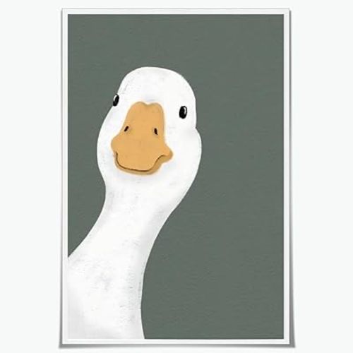 Funny Silly Goose Wall Art Trendy Wall Decor Dark Green Animals Poster Surprised Goose Painting Nursery Artwork Geese Illustration Farmhouse Canvas Print For Kids Room Bedroom 16x24inch Unframed